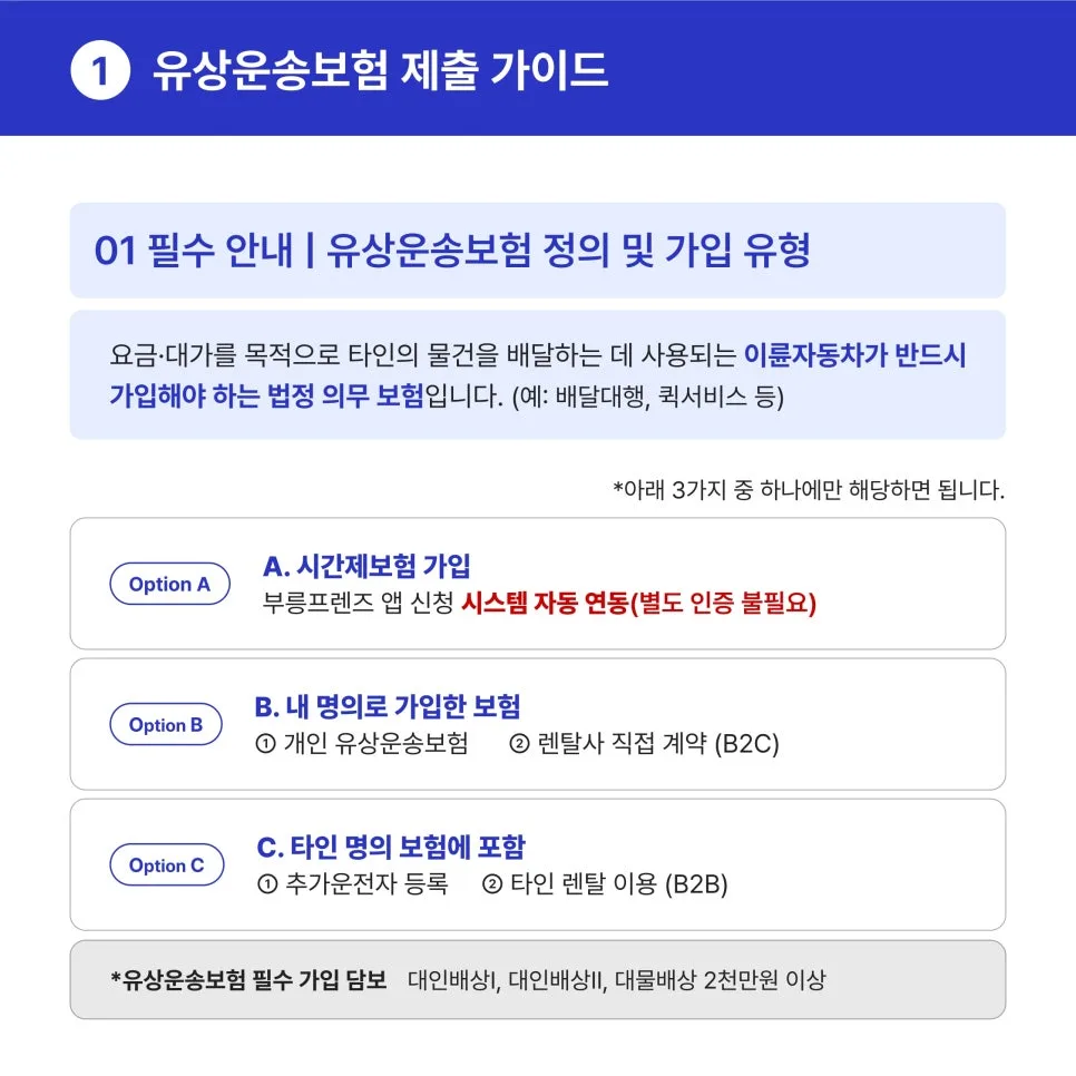 6월 3일 유상운송보험 인증 의무화 대책! 부릉프렌즈 시간제 운송보험으로 보험료 걱정 끝!